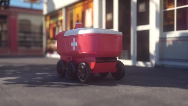 ファーストエイドキットによる自動配送ロボット 緊急医療コンセプト — ストック動画