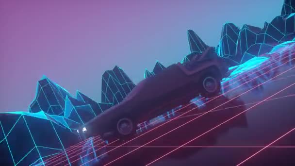 Rétro Futuriste Années Style Science Fiction Voiture Arrière Plan — Video