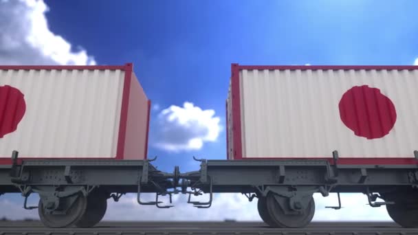 Contenedores Con Bandera Japón Transporte Ferroviario — Vídeo de stock
