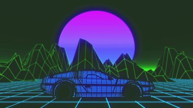 Geçmişe dönük 80 'lerin tarzı bilim kurgu araba geçmişi. 3d illüstrasyon.