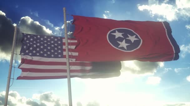 Bandiere Dello Stato Del Tennessee Sventolano Insieme Alla Bandiera Nazionale — Video Stock