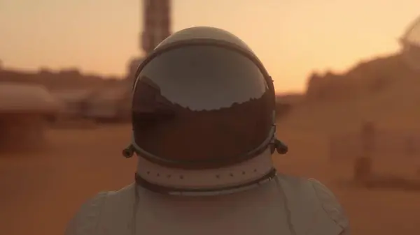 Astronaut on the Mars. Astronaut walking on the surface of Mars. 3d illustration.
