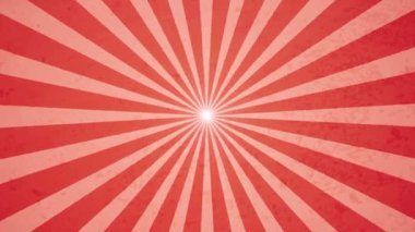 Geçmişe dönük ışınlı animasyon çizgi filmi, kırmızı tabakanın üzerinde beyaz çizgiler. Kırmızı arkaplanda beyaz çizgili güneş patlaması dönen çizgi film hareketi.