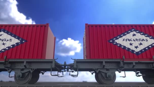 Arkansas Flag Containers Located Container Terminal Concept Arkansas Import Export — Stock Video