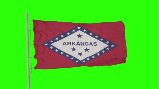 Arkansaská Vlajka Zelené Obrazovce Izolovaná Vlajka Spojených Států Arkansas Vlajkovém — Stock video