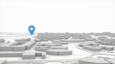 Point Map ile şehrin havadan görüntüsü. Cadde üzerindeki konum işaretleri.