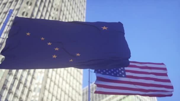Alasca Bandeira Americana Acenando Céu Bandeira Ondulante Detalhada Alasca Dos — Vídeo de Stock