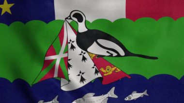 Miquelon-Langlade bayrak sallama animasyonu. Miquelon-Langlade rüzgarda dalgalanan bayrak. Miquelon-Langlade Ulusal Bayrağı.
