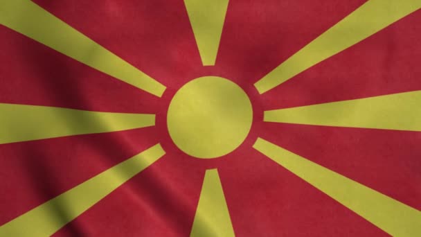 Nordmazedonien Schwenkt Flagge Nordmakedonien Zeichen — Stockvideo