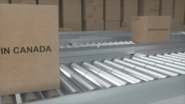 CANADA ithalat ve ihracat konseptinde üretildi. Kanada 'dan gelen ürünlerle dolu karton kutular..