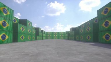 Brezilya bayrak konteynırları konteynır terminalinde bulunmaktadır. Brezilya ihracat veya ithalat kavramı.