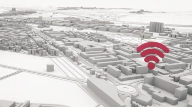 Modern şehir havacılık ve iletişim ağı konsepti. Akıllı şehir. Kablosuz 5G teknolojisi.