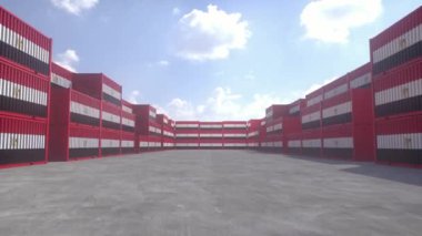 Mısır bayrak konteynırları konteynır terminalinde bulunmaktadır. Mısır ihracat veya ithalat konsepti, 4K.