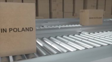 Polonya 'da üretilmiş ithalat ve ihracat konsepti. Polonya 'dan gelen ürünlerle dolu karton kutular..