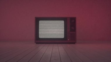 Eski CRT TV yerde, koyu kırmızı ışıkta ve boş bir odada. Ekranda, odayı hipnotize edici mistik kötülüğün atmosferiyle dolduran korkutucu beyaz bir ses var. Dolly kamera hareketi.