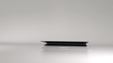 Beyaz arka planı yeşil ekranlı beyaz bir laptop. Laptop yeşil krom anahtar görüntüsünü açar, web sitesi şablon sunumu veya oyunu için maket izleyici.