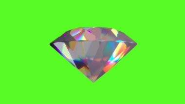 Yeşil ekran arka planında dönen büyük, berrak elmas, 4K video.