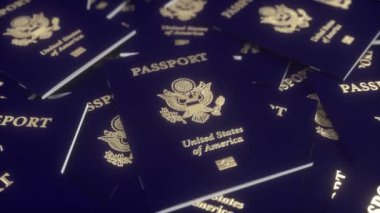 Amerikan pasaportları. ABD göçmenlik, vatandaşlık, seyahat ve turizm kavramı.