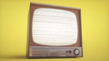 Retro Vintage TV. Sarı televizyon, boş sarı stüdyoda yeşil ekran..