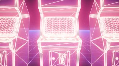 Neon renkli oyun atari makineleri sıraya dizildi.