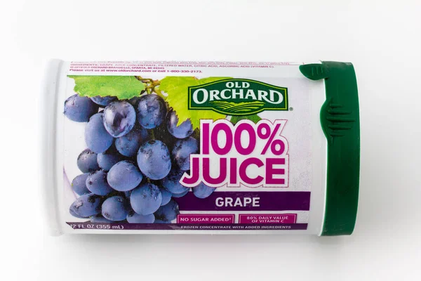 stock image STILLWATER, MN, USA - OCTOBER 27, 2022: Old Orchard Grape Juice containerand trademark logo.