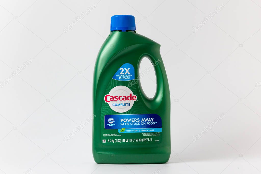 STILLWATER, MN, USA - NOVEMBER 7, 2022: Cascade Dishwasher Soap and trademark logo.