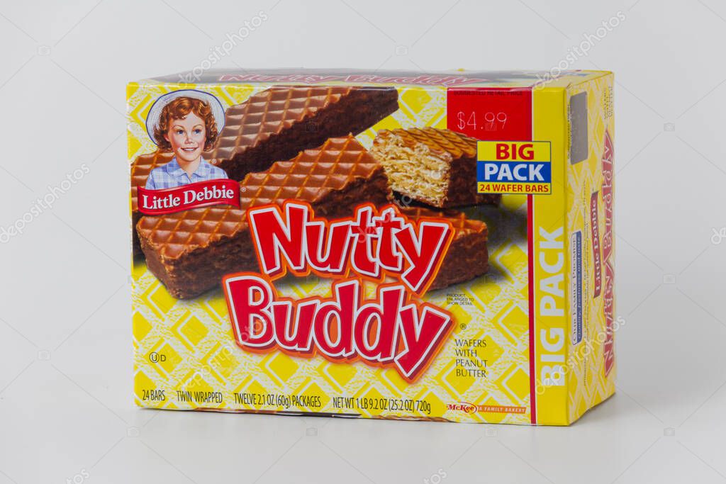 ST. PAUL, MN, USA - JUNE 4, 2023: Little Debbie Nutty Buddy Crackers and trademark logo.