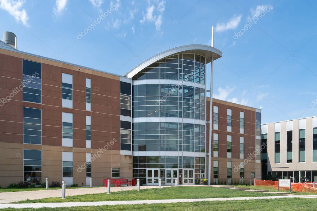 VERMILLION, SD, USA - JUNE 22, 2023: Andrew E. Lee Memorial Medicine and Science Buildingon the campus of the University of South Dakota.