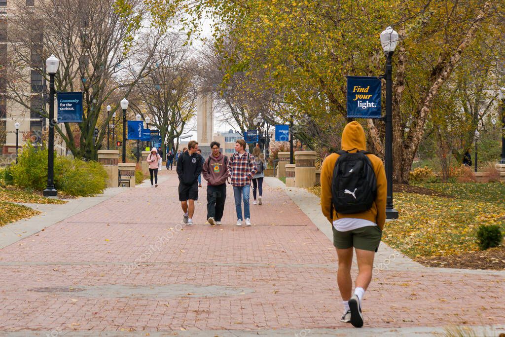 OMAHA, NE, USA - NOVEMBER 4, 2022: Unidentified individuals on the campus of Creighton University.
