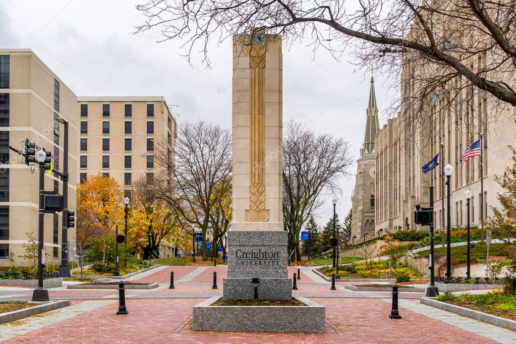 OMAHA, NE, USA - NOVEMBER 4, 2022: University Mall on the campus of Creighton University.