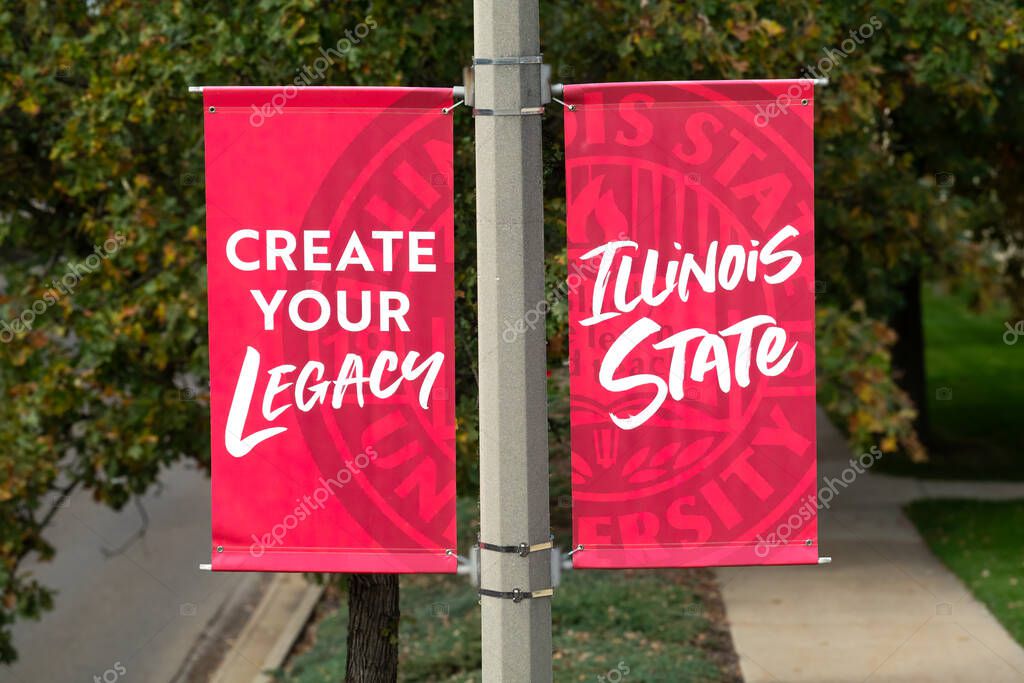 NORMAL, IL, USA - OCTOBER 18, 2023: School flag on the campus of Illinois State University.