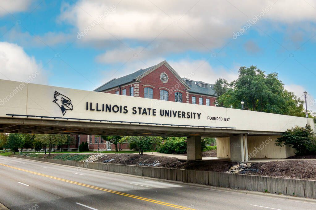 NORMAL, IL, USA - OCTOBER 18, 2023: Entrance bridge and logo on the campus of Illinois State University.