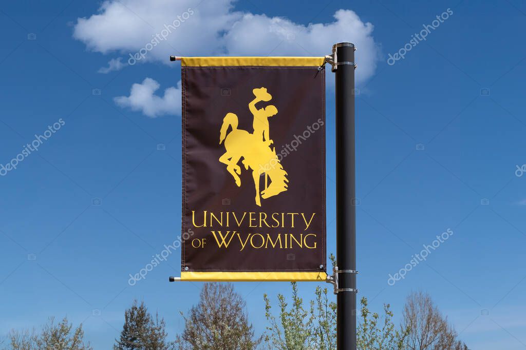 LARAMIE, WY, USA - MAY 13, 2024:Campus flag at the University of Wyoming.