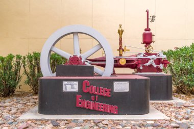 LAS CRUCES, NM, USA - MAY 16, 2024: Restored steam engine at New Mexico State University. clipart