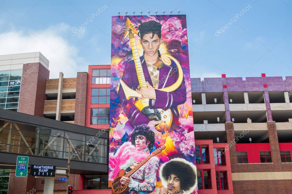 MINNEAPOLIS, MN, USA - AUGUST 25, 2024: Prince mural painting in downtown Minneapolis.