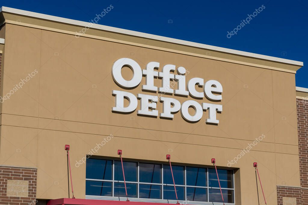 RACINE, WI, USA, SEPTEMBER 23, 2024: Office Depot retail store exterior and trademark logo.