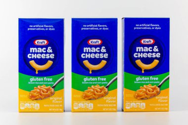 St. Paul, MN, ABD JANUARY 1, 2025 Kraft Mac ve Cheese Gluten 'siz ambalaj ve ticari marka logosu.