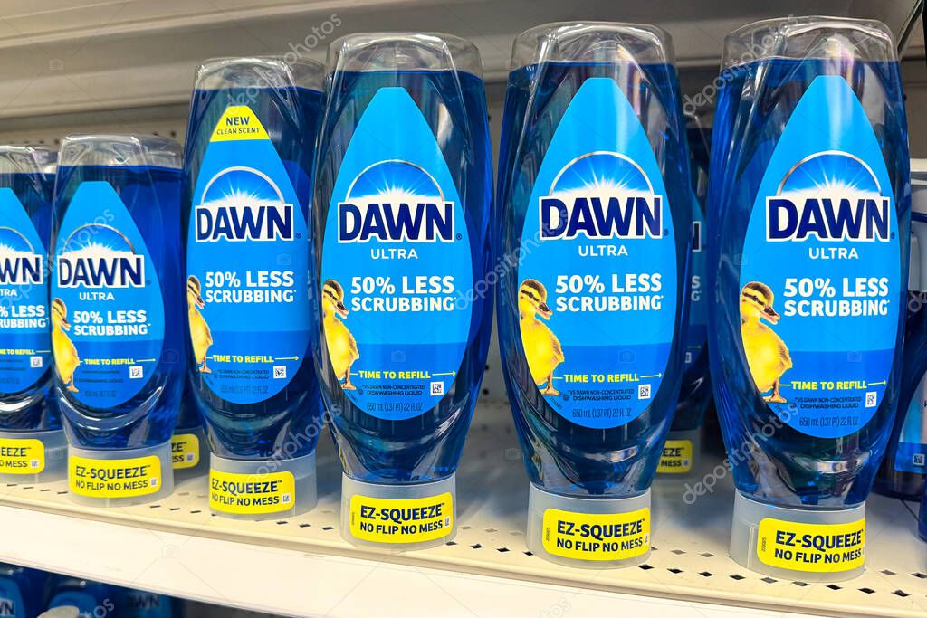 HUDSON WI, USA, JANUARY 22, 2025: Dawn Dishwashing Liquid on retail store shelves.