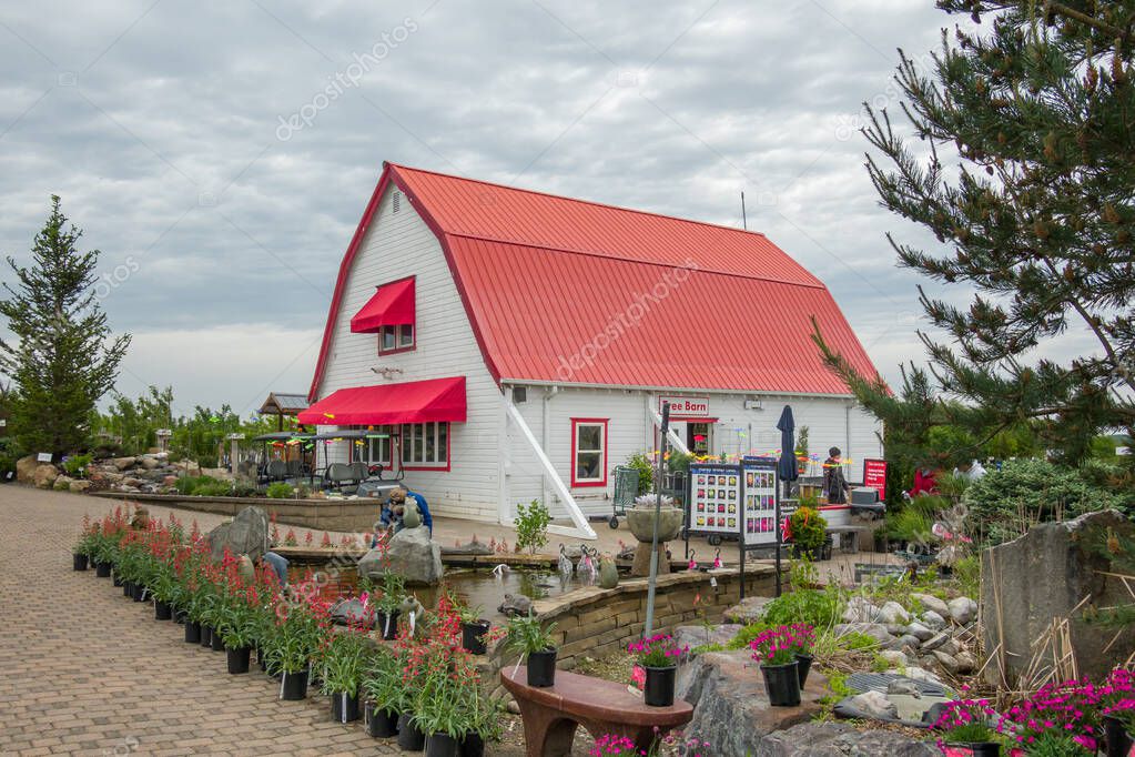 INVER GROVE HEIGHTS, MN, USA, MAY 19, 2025: Tree Barn and spring plantings at Gertens Greenhouses and Garden Center.