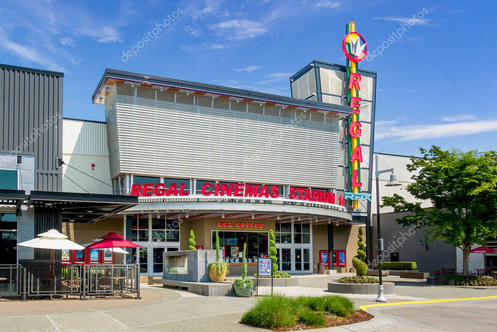 RENTON, WA, USA, JUNE 2, 2025: Regal Cinemas Stadium movie theater exterior and trademark logo.