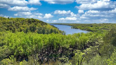 İlkbaharda Wisconsin ve Minnesota 'daki Kinnickinnic ve St. Croix nehirlerinin birleşimi.