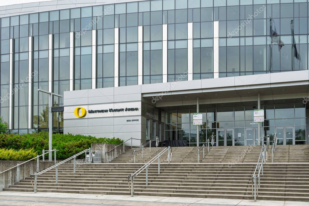 Eugene, OR, USA, May, 29, 2025: Matthew Knight Arena on the campus of the University of Oregon.