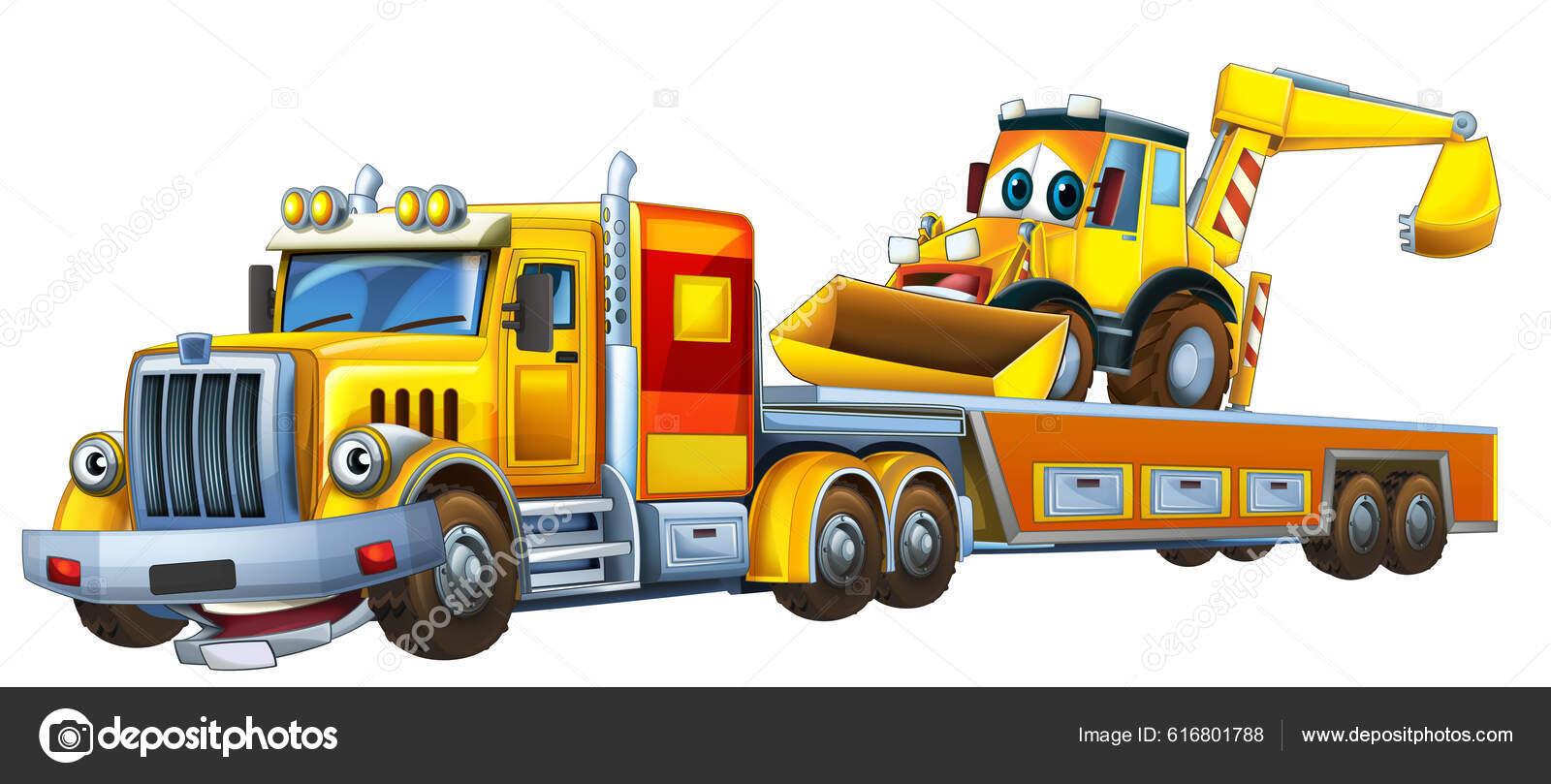 Σκηνή Κινουμένων Σχεδίων Ρυμούλκηση Φορτηγό Οδήγηση Φορτίο Άλλο Αυτοκίνητο  Απομονωμένη — Φωτογραφία © illustrator_hft #616801788