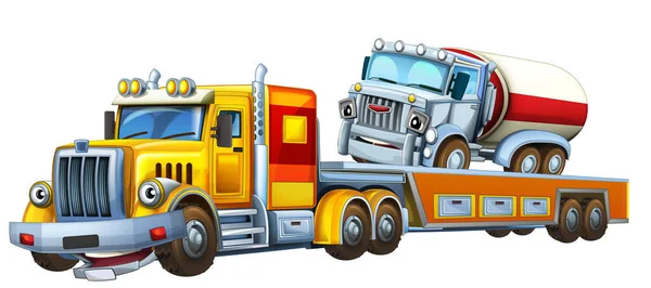 Cartoon Scene Tow Truck Driving Load Other Car Isolated Illustration — Stock Photo, Image