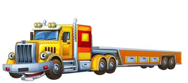 Rajzfilm Jelenet Vontató Kamion Vezetés Pótkocsi Elszigetelt Illusztráció Gyerekeknek — Stock Fotó