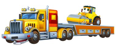 Çizgi film sahnesinde çocuklar için izole edilmiş ambülans arabalı çekici sürücüsü