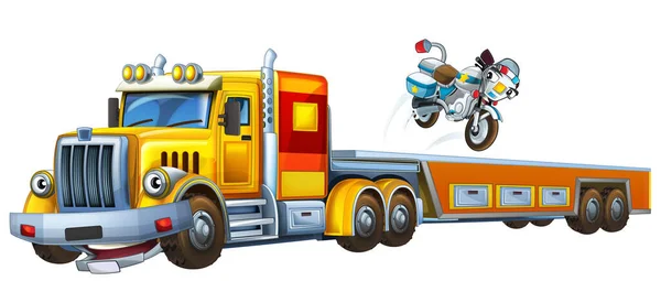 Cartoon Scene Tow Truck Driving Load Other Car Police Isolated — Stock Photo, Image