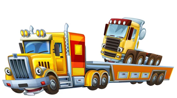 Cartoon Scene Tow Truck Driving Load Other Car Illustration Children — Stock Photo, Image