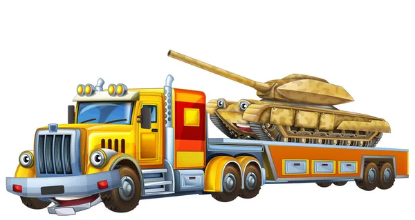 Мультяшна Сцена Евакуатором Водіння Вантажівки Завантаженням Іншого Автомобіля Ізольована Ілюстрація — стокове фото