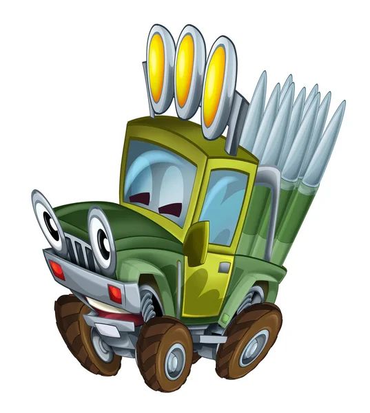 Cartoon Gelukkig Grappig Road Militaire Vrachtwagen Zoek Als Monster Truck — Stockfoto